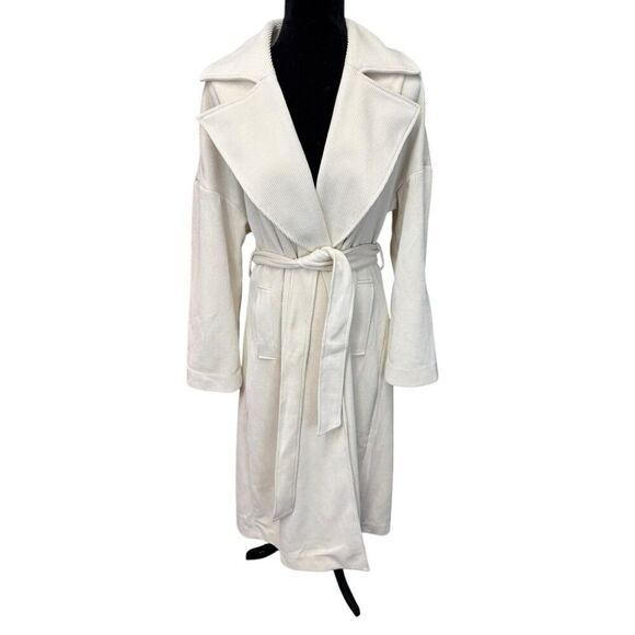 Reformation Walden Wrap Cream Long belted Coat sz L - Picture 7 of 15